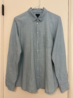 J. Crew #J4720 Women's L/S Blue Chambray Button-Front Shirt Top Blouse XXL/2XL